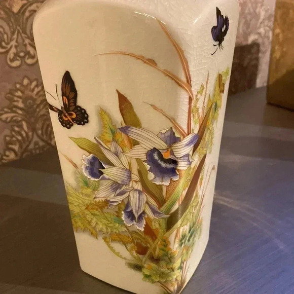 Vintage Toyo Tropical Orchid Hand Painted Vase, Designed by Magie, Japan 1950s - Picture 2 of 6